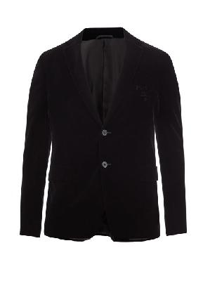 Prada - Chenille-logo Velvet Suit Jacket - Mens - Black - 46 EU/IT
