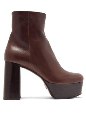Prada - Leather Platform Ankle Boots - Womens - Dark Brown - 35 EU/IT