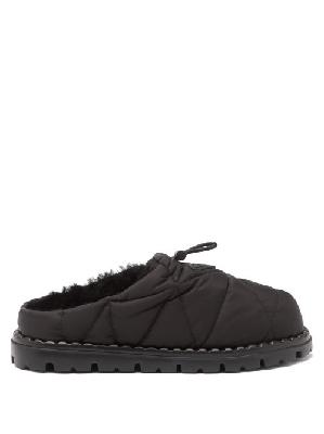 Prada - Quilted Nylon And Shearling Backless Loafers - Womens - Black - 35.5 EU/IT
