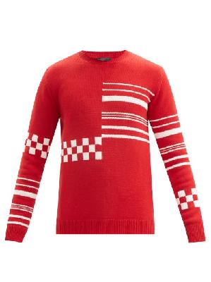 Prada - Stripe And Checkerboard-intarsia Cashmere Sweater - Mens - Red - 44 EU/IT