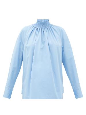 Prada - High-neck Cotton-poplin Blouse - Womens - Light Blue - 42 IT