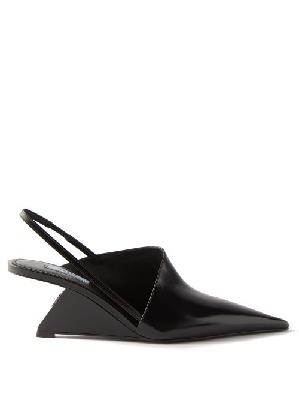 Prada - Angular-heel Slingback Leather Wedge Pumps - Womens - Black - 34 EU/IT