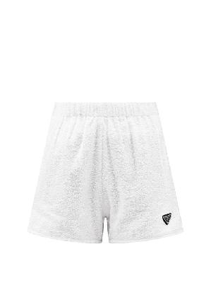Prada - Triangle Logo-plaque Cotton-terry Shorts - Womens - White - 42 IT