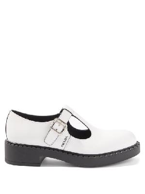 Prada - Logo-print Leather Mary-jane Shoes - Womens - White - 34.5 EU/IT