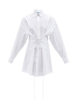 Prada - Corset-waist Cotton-poplin Shirt Dress - Womens - White - 38 IT