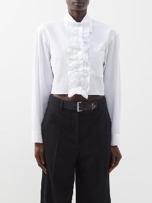 Prada - Ruffled Cropped Cotton-poplin Shirt - Womens - White - 40 IT