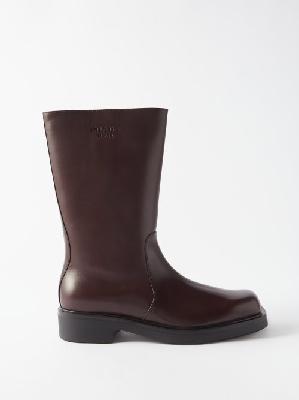 Prada - Logo-debossed Square-toe Leather Boots - Mens - Brown - 10 UK