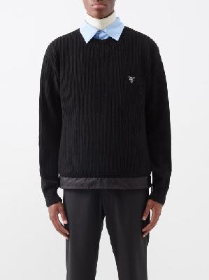 Prada - Triangle Logo-patch Ribbed Wool-blend Sweater - Mens - Black - 54 EU/IT