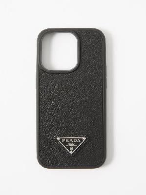 Prada - Logo-plaque Leather Iphone® 13 Pro Case - Mens - Black - ONE SIZE