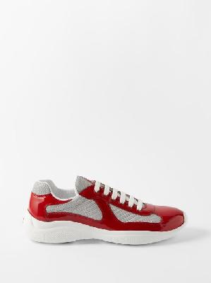 Prada - America's Cup Patent Leather And Mesh Trainers - Mens - Grey Red - 10 UK