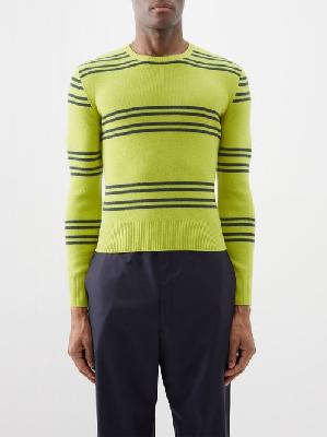 Prada - Horizontal-striped Wool Sweater - Mens - Lime Green - 46 EU/IT
