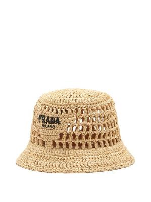 Prada - Logo-embroidered Faux-raffia Bucket Hat - Womens - Beige - L