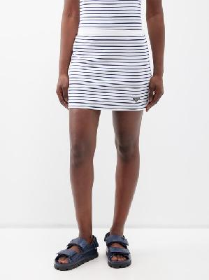 Prada - Striped Cotton-jersey Mini Skirt - Womens - Navy White - 36 IT