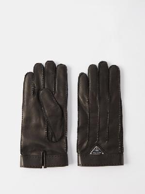 Prada - Logo-plaque Leather Gloves - Mens - Black - 7