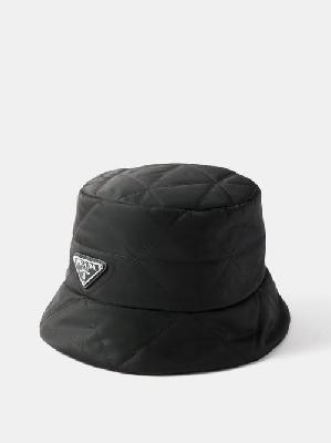 Prada - Triangle Logo-plaque Quilted Re-nylon Bucket Hat - Womens - Black - M