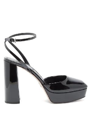 Prada - Square-toe Patent-leather Platform Sandals - Womens - Black - 34.5 EU/IT