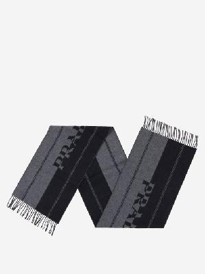 Prada - Logo-jacquard Wool Scarf - Mens - Black Grey - ONE SIZE