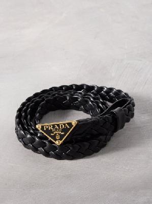 Prada - Triangle Logo-plaque Woven-leather Belt - Womens - Black - 70