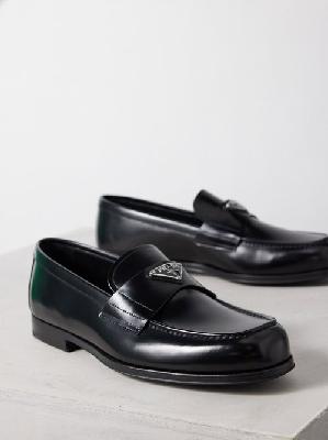 Prada - Triangle Logo-plaque Leather Loafers - Mens - Black - 11 UK