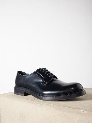 Prada - Logo-debossed Leather Derby Shoes - Mens - Black - 10 UK