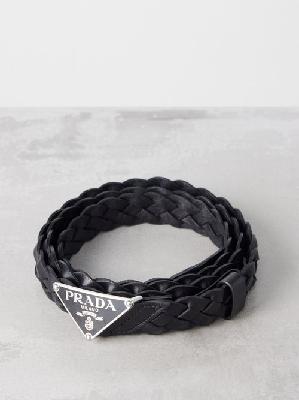 Prada - Triangle Logo-plaque Braided-leather Belt - Mens - Black - 100 EU