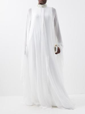 Richard Quinn - High-neck Silk Cape Gown - Womens - White Silver - 10 UK