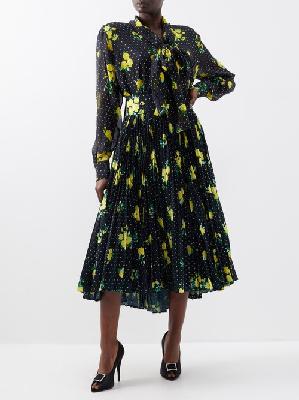 Richard Quinn - Emma Floral-print Silk-blend Chiffon Dress - Womens - Black Yellow - 12 UK