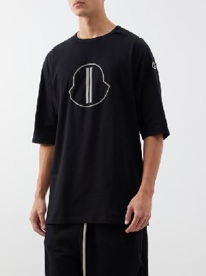 Moncler + Rick Owens - Level Logo-print Cotton-jersey T-shirt - Mens - Black White - S
