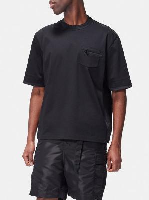 Sacai - Zip-pocket Cotton-jersey T-shirt - Mens - Black - 2