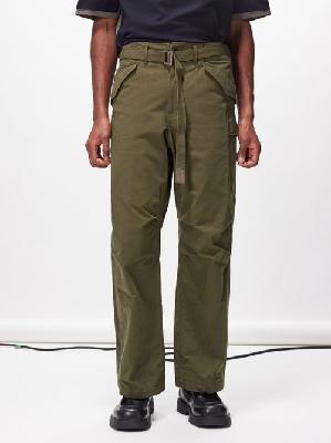 Sacai - Belted Ripstop Cotton-blend Trousers - Mens - Khaki - 1