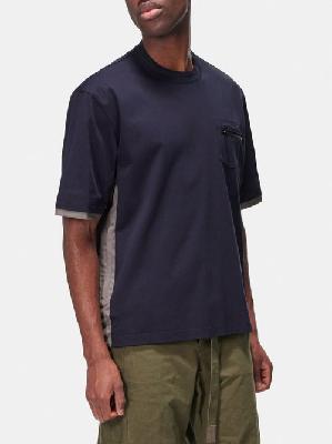 Sacai - Zip-pocket Cotton-jersey Panelled T-shirt - Mens - Navy - 1