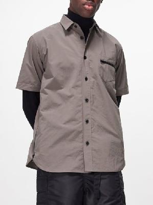 Sacai - Side-zip Taffeta Short-sleeved Shirt - Mens - Grey - 1