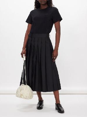 Sacai - Pleated Cotton-poplin Midi Skirt - Womens - Black - 1