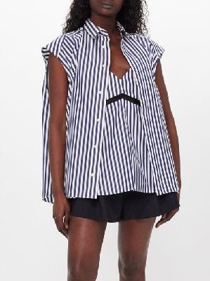 Sacai - Layered Striped Poplin Shirt - Womens - Navy White - 3