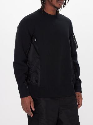 Sacai - Technical-insert Cotton-blend Sweatshirt - Mens - Black - 1