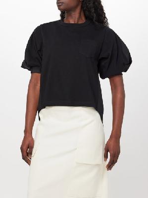 Sacai - Puff-sleeve Cotton-jersey T-shirt - Womens - Black - 1