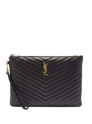 Saint Laurent - Ysl-plaque Quilted-leather Pouch - Womens - Black - ONE SIZE