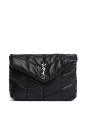 Saint Laurent - Ysl-plaque Leather Puffer Clutch Bag - Womens - Black - ONE SIZE