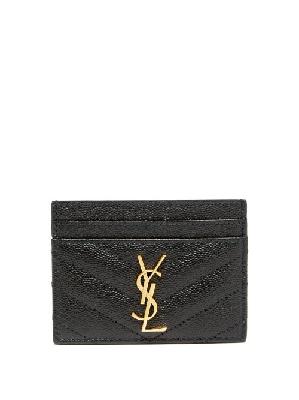 Saint Laurent - Ysl-plaque Quilted Pebbled-leather Cardholder - Womens - Black - ONE SIZE