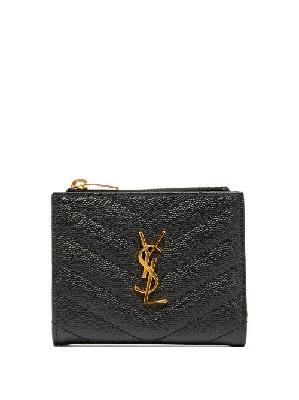 Saint Laurent - Ysl-plaque Quilted Pebbled-leather Bi-fold Wallet - Womens - Black - ONE SIZE