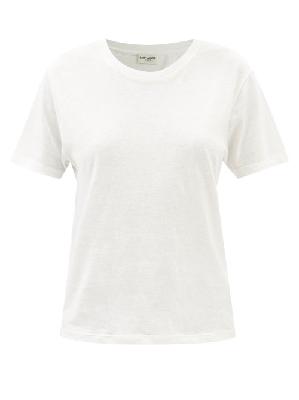Saint Laurent - Raw-edge Cotton-jersey T-shirt - Womens - Ivory - S