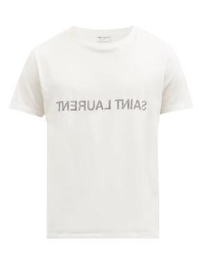 Saint Laurent - Reverse Logo-print Cotton-jersey T-shirt - Mens - White - XS