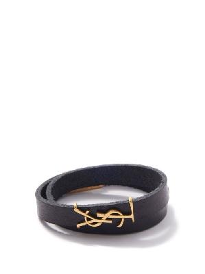 Saint Laurent - Ysl Leather Wraparound Bracelet - Womens - Black Gold - L