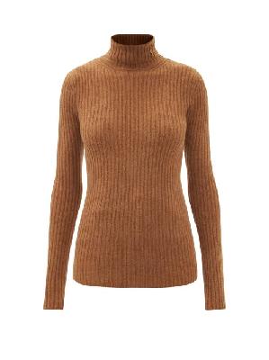 Saint Laurent - Ysl-plaque Roll-neck Ribbed Wool-blend Sweater - Womens - Camel - S