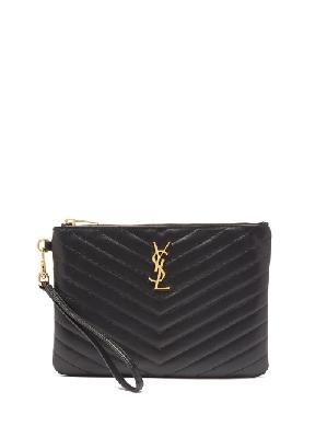 Saint Laurent - Ysl-plaque Quilted-leather Pouch - Womens - Black - ONE SIZE