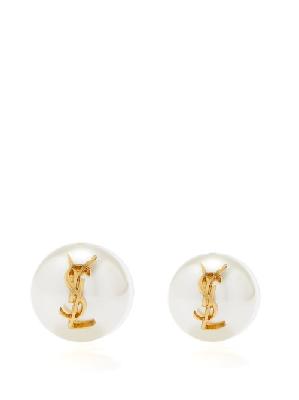 Saint Laurent - Mismatched Ysl Faux-pearl Earrings - Womens - Pearl - ONE SIZE
