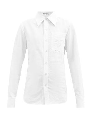 Saint Laurent - Ysl-embroidered Cotton-blend Oxford Shirt - Womens - Cream - 34 FR