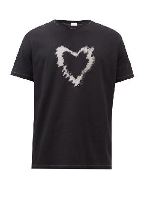 Saint Laurent - Heart-print Cotton-jersey T-shirt - Mens - Black - XS