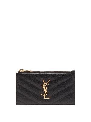 Saint Laurent - Ysl-plaque Zipped Quilted-leather Cardholder - Womens - Black - ONE SIZE