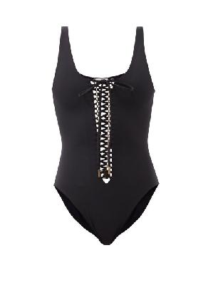 Saint Laurent - Saharienne Lace-up Swimsuit - Womens - Black - XS
